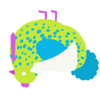 A lime and cerulean chicken with a speckle pattern