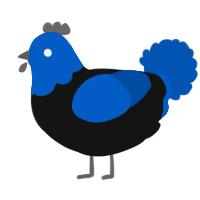 A black and ultramarine chicken with a head pattern