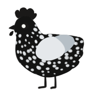 A black and mist chicken with a speckle pattern
