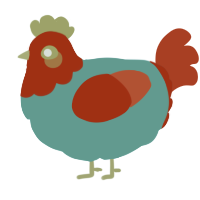 A red and cerulean chicken with a head pattern