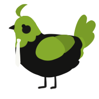 A black and chartreuse chicken with a head pattern