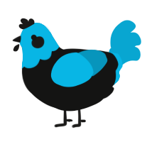 A black and cerulean chicken with a head pattern