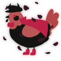 A black and red chicken with a head pattern