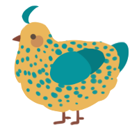 A honey and teal chicken with a speckle pattern