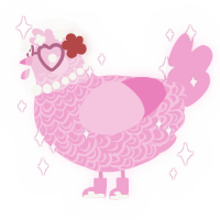 A pink chicken with a double-lace pattern