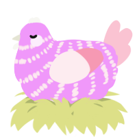 A lavender and rose chicken with a bar pattern