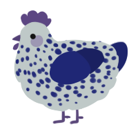 A silver and navy chicken with a speckle pattern