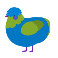 A sapphire and chartreuse chicken with a head pattern