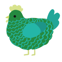 A viridian and turquoise chicken with a lace pattern