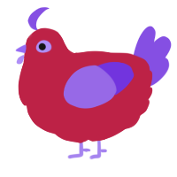 A crimson and blurple chicken