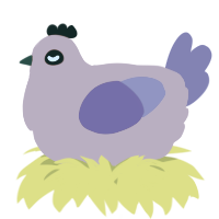 A teal and chartreuse chicken