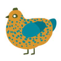 A orange and sea chicken with a speckle pattern