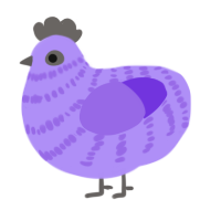 A lilac and blurple chicken with a bar pattern