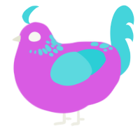 A orchid and aqua chicken with a neck-speckle pattern