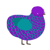 A violet and teal chicken with a lace pattern