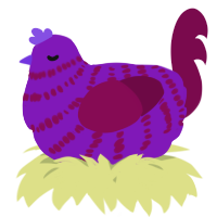 A violet and wine chicken with a bar pattern