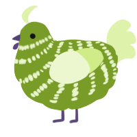 A chartreuse and apple chicken with a bar pattern