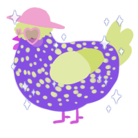 A blurple and lemon chicken with a speckle pattern