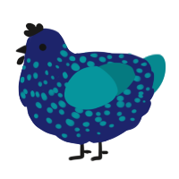 A navy and teal chicken with a speckle pattern