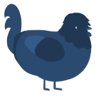 A beige chicken with a head pattern