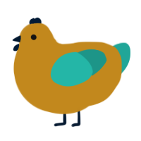 A ochre and turquoise chicken