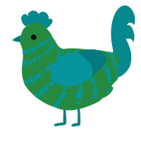 A viridian and teal chicken with a bar pattern