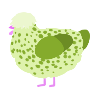 A apple and chartreuse chicken with a speckle pattern