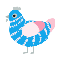 A sky and rose chicken with a bar pattern