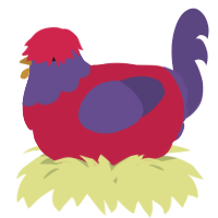 A crimson and overcast chicken with a head pattern