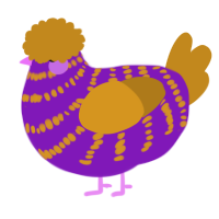 A violet and ochre chicken with a bar pattern