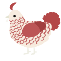 A cream and red chicken with a lace pattern