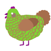 A grass and brown chicken with a lace pattern