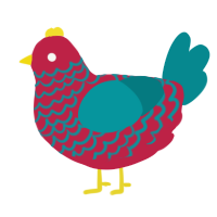 A crimson and teal chicken with a lace pattern