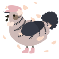 A lilac and navy chicken with a half-bar pattern