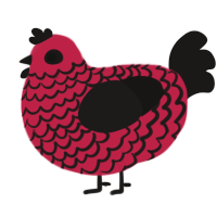 A crimson and sable chicken with a lace pattern