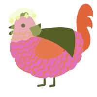 A orchid and vermilion chicken with a lace pattern