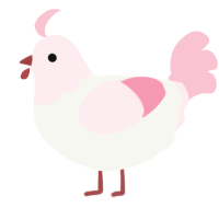 A white and rose chicken with a head pattern