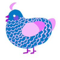 A sapphire and lavender chicken with a lace pattern
