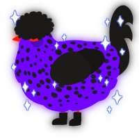 A blurple and sable chicken with a speckle pattern