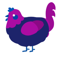 A navy and plum chicken with a head pattern