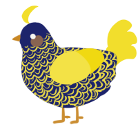 A navy and yellow chicken with a double-lace pattern