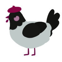 A silver and black chicken with a head pattern