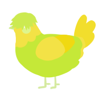 A lime and yellow chicken with a head pattern