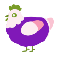 A violet and rose chicken with a head pattern
