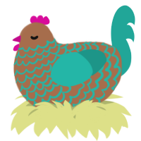 A brown and turquoise chicken with a lace pattern