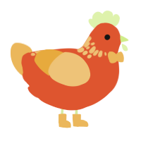 A vermilion and honey chicken with a neck-speckle pattern