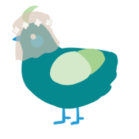 November, a teal and gluppy chicken