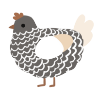 A grey and cream chicken with a lace pattern