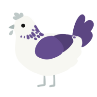 A white and overcast chicken with a neck-speckle pattern