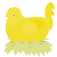 A yellow chicken with a head pattern